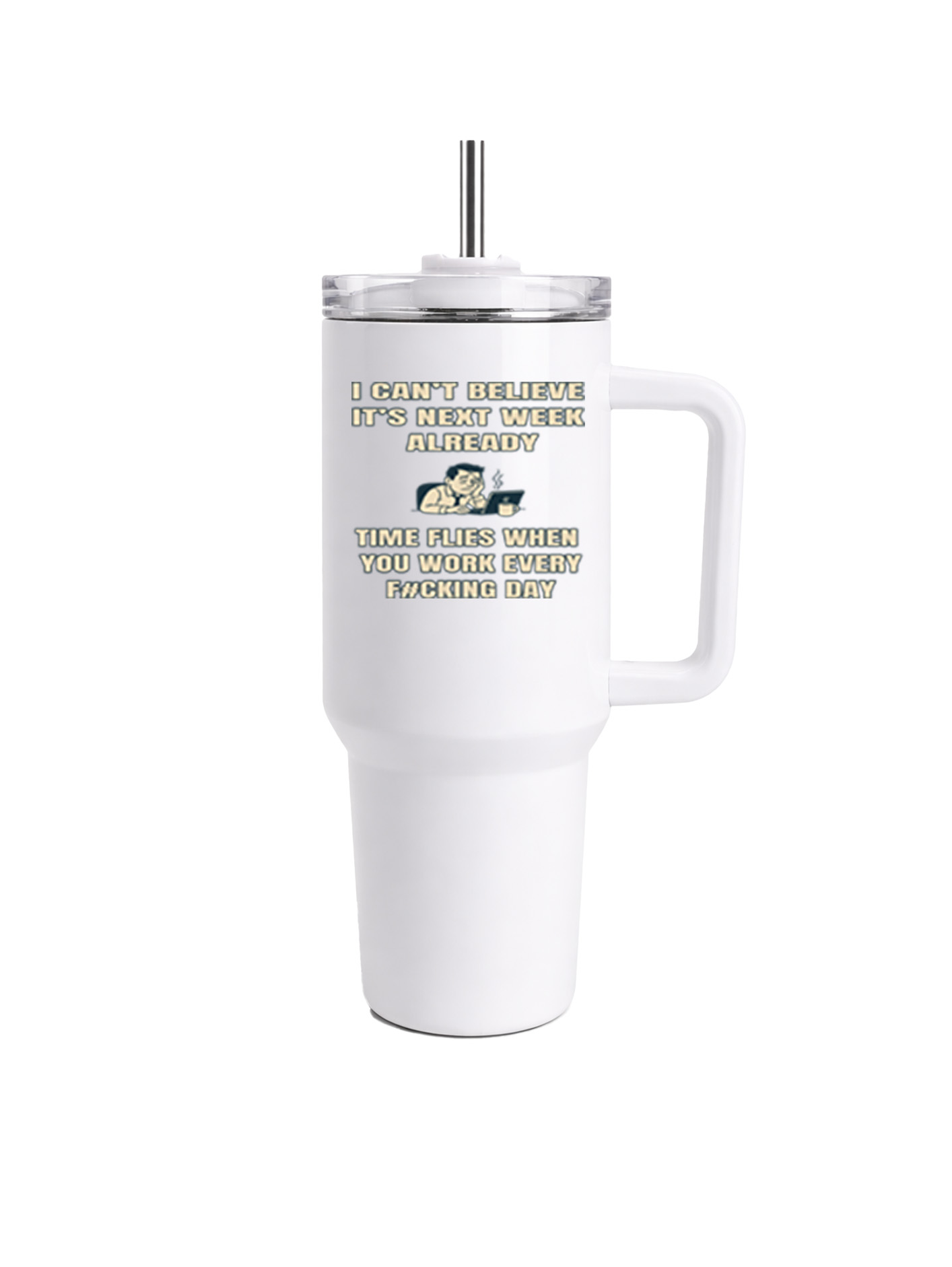 40oz NAH Tumbler with Handle - Time Flies - Image 1
